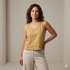 Parachute Women XS Linen Tank Top Ochre Tank Scoop Neck Boxy Cropped Sleeveless